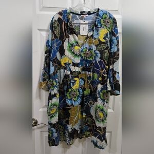 NWT Johnny Was Floral Print Dress with Pockets, Blue and Green Accents, Size XL